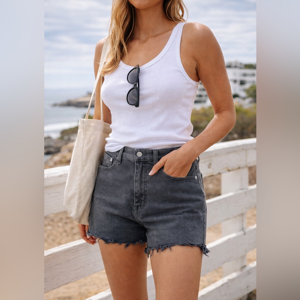 Madewell High Rise Charcoal Gray Denim Shorts Raw Hem Womens Size 25